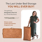 Premium Under Bed Storage with Wheels, Low Profile Rolling Storage Box in Vegan Leather with Metal Frame, Pull-Out Underbed O