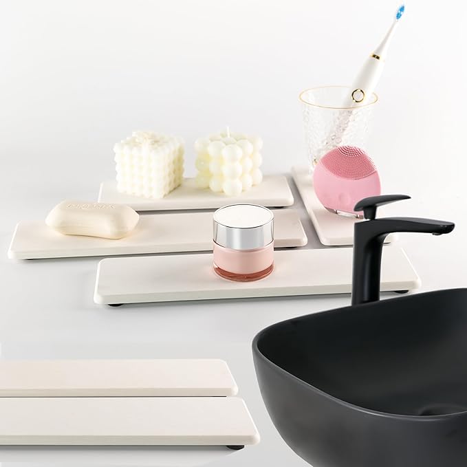 NiuYichee 2 Pcs Water Absorbing Stone Trays, Kitchen/Bathroom Sink Soap Dish, Diatomite Tray Used for Hand Soap & Cosmetic Bo