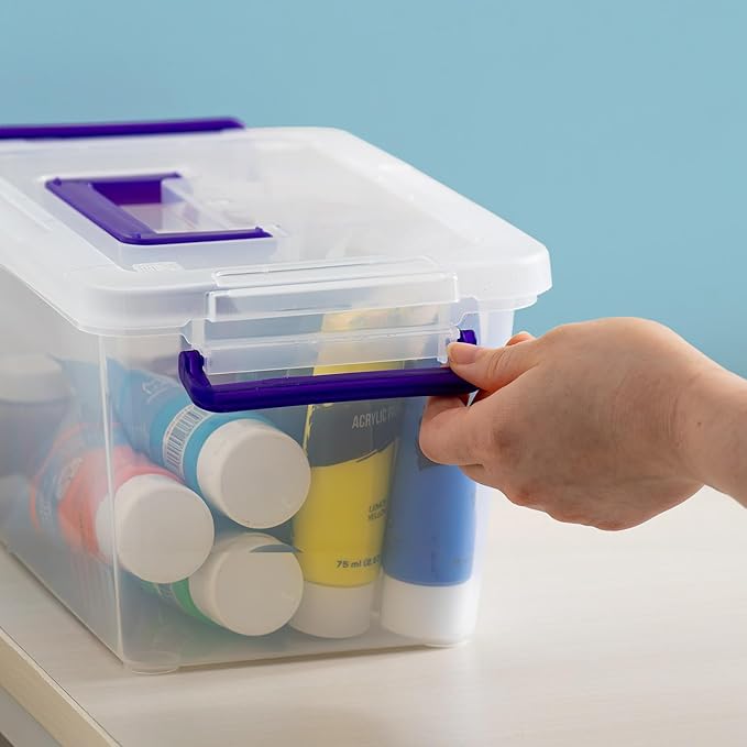 IRIS USA 5 Qt. Plastic Craft Storage Container Bins with Lids, 6 Pack, Small Art & Office Supply Organizer Tote, Sensory Bins