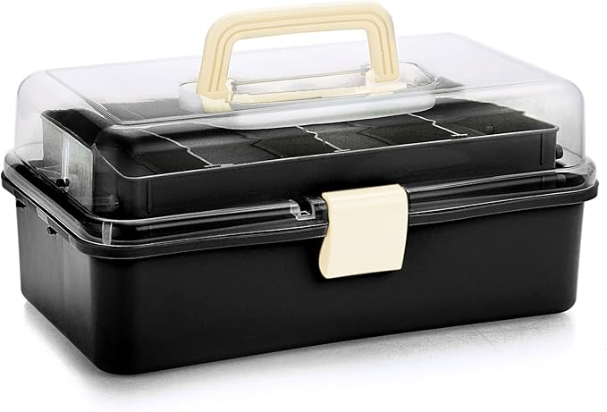 BTSKY 3-Layer Plastic Dividing Storage Box Craft Organizer with Adjustable Spacers Portable Handled Art Supply Organizer Mult