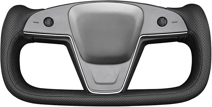MEWANT Hand Stitched Tesla Model S Yoke Real Leather Steering Wheel Cover Wrap for Tesla Model S 2021-2023 / Model X 2021-2023 Tesla Yoke Steering Wheel Accessories(3D Style)