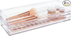 STORi SimpleSort 2-Piece Stackable Clear Drawer Organizer Set | 15" x 6" x 2" Rectangle Trays | Wide Makeup Vanity Storage Bi