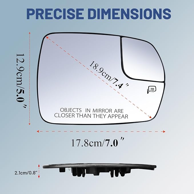 Passenger Right Convex Side Mirror Glass, Heated with Blind Spot Mirror - Compatible with Ford Edge 2015-2018, Replace# FT4Z17K707D