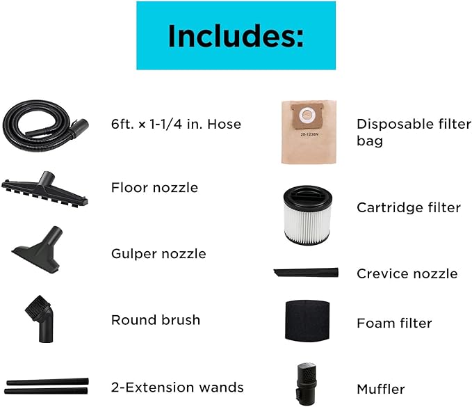 BLACK+DECKER Shop Vacuum Wet and Dry, 4 Gallon 5.0 Peak HP Wet/Dry Vacuum, Quiet Operation with Muffler, Long Reach Cleaning 