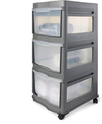 Life Story Classic Gray 3 Shelf Home Storage Container Organizer Plastic Drawers with Wheels for Closet, Dorm, or Office