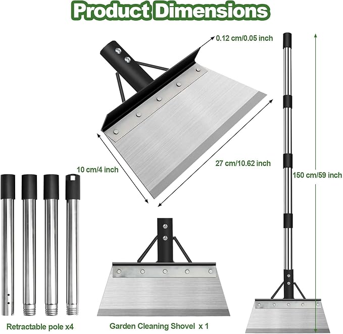 Multifunctional Garden Cleaning Shovel, Heavy Duty Steel Flat Shovel with 59" Adjustable Handle, Snow Ice Scraper, Outdoor Spade Tool for Weeding, Lawn Edging, Digging, Ice Removal