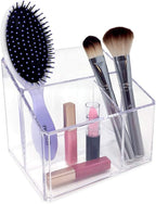 Isaac Jacobs Clear Acrylic 3-Compartment Organizer, Remote Holder & Multi-Functional Makeup, Brush, Pen & Pencil Storage Solu