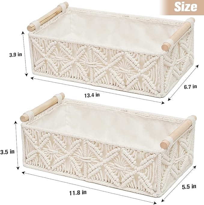 HOSROOME Macrame Storage Basket Boho Decor Baskets for Organizing Woven Decorative for Countertop Toilet Paper Basket for Tan