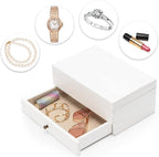 Meangood Jewelry Box Organizer for Women, 2 Layer Large Jewelry Storage Case, Rustic Wooden Jewelry Box with Mirror & Ring Tr