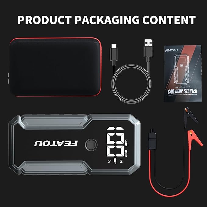 Car Battery Charger Jump Starter, 5000A Jump Starter Battery Booster Pack for Up to 9.0L Gas and 8.0L Diesel, 12V Portable Jump Box with Jumper Cables, LED Light, USB Ports