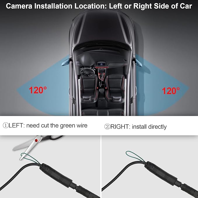 3T6B Side View Camera and 4.3” Monitor Kit, Car Door Tape Mounting Blind Spot Camera, Parking Assistance System with HD LCD S