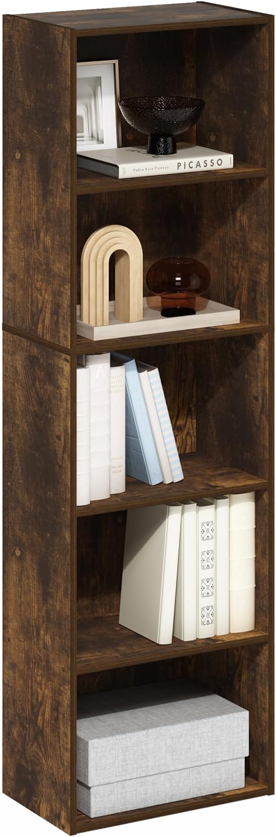 Furinno LUDER Book Shelf, 5-Tier Bookshelf, Bookcase with Open Shelves, 9.4 x 15.8 x 52, Easy Assembly, for Living Room, Bedr