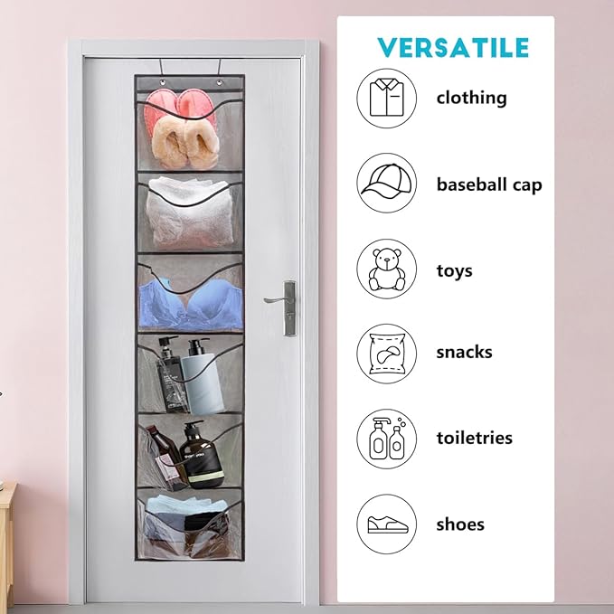 2 Pack Over the Door Shoe Organizer Hanging Shelve for Closet Clothes Storage Stuffed Animals Holder with 6 Large Pockets (Cl