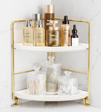 FSyueyun 2-Tier Corner Bathroom Counter Organizer, Tool-Less Installation Vanity Shelf Small Plastics Countertop Makeup Tray 