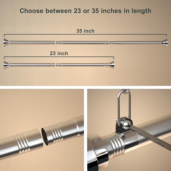 Hanging Closet Rod, Adjustable Width and Height Closet Hanging Organizer (23 or 35 Inch Length), Space-Saving Clothes Hanging