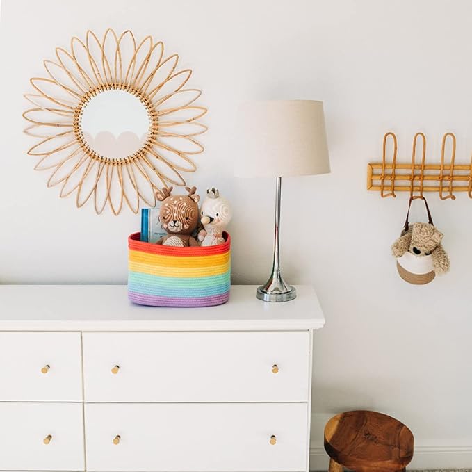 OrganiHaus Rainbow Basket - Colorful Woven Storage Basket for Playroom, Nursery & Classroom Decor & Toy Storage, 15x9x10