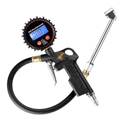 CZC AUTO Digital Tire Inflator Pressure Gauge, LED Display Tyre Deflator Gage with Dual Head Chuck Rubber Hose MNPT Fitting, Compatible with Air Pump Compressor for Truck RV Car Motorcycle Bike Bus