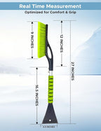 27" Snow Brush and Ice Scrapers for Car Windshield (1 Pack), Window Ice and Snow Scraper with Ergonomic Foam Grip, Snow Windshield Scraper with Aluminum Body, Winter Car Accessories (Green)