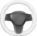 MEWANT Hand Stitched White Leather Tesla Model 3 Steering Wheel Cover for Tesla Model 3 2017-2023 / Model Y 2020-2023 for Tesla Model 3/Y Accessories