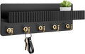 Key Holder Wall Mount, 14" Wooden Entryway Key and Mail Organizer with 5 Metal Hooks, Decorative Key Hanger Rack for Bag, Coa