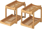 Bamboo Under Sink Organizer and Storage, 2 Pack Pull Out Cabinet Organization, 2 Tier Vertical Slide Out Undersink Storage Sh