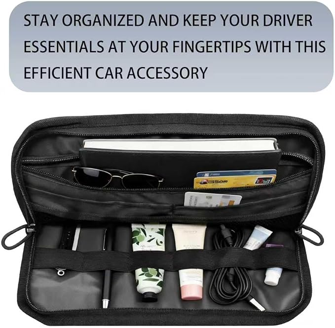 Tactical Molle Car Sun Visor Organizer – Semi-Rigid Storage Panel with Zipper Pouch & Glasses Clip, Universal Organizer for Cards, Pens & Tactical Gear, Fits All Cars, SUVs, Trucks