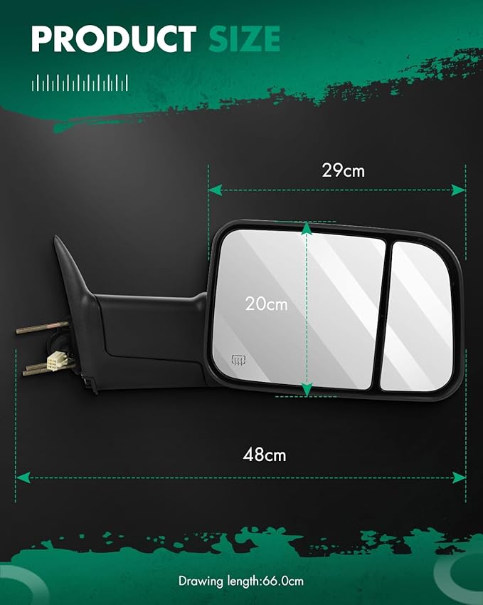 Towing Mirror Compatible With 1998-2001 for Dodge for Ram 1500 for Ram 2500 for Ram 3500 Pickup Truck Tow Mirror Adjusted Heated Turn Signal Light Manual Folding and Flip Up 1 Pair