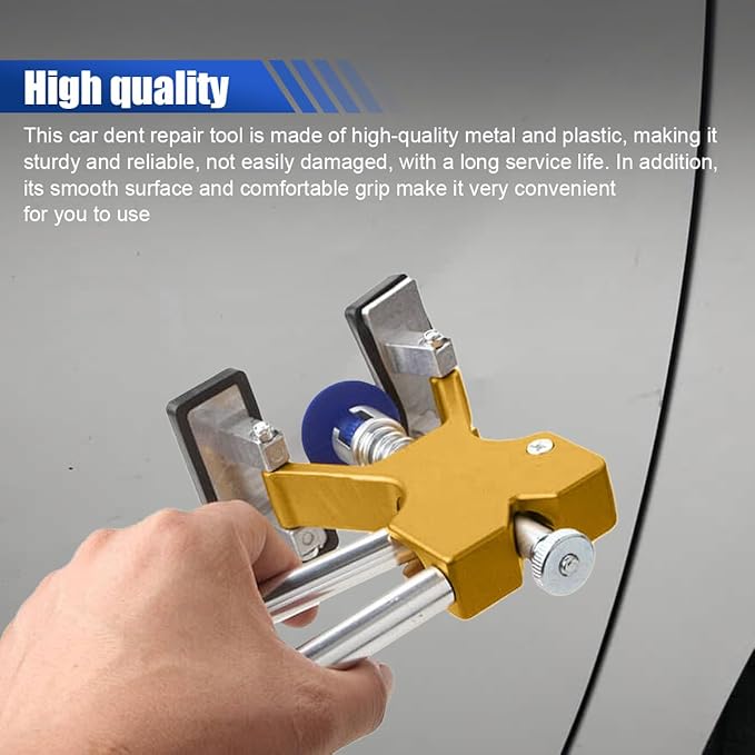 Paintless Car Dent Puller Kit, Auto Body Dent Repair Tool Kit with 18 Tabs, 5 Sticker and Scraper, Golden Lifter Dent Remover