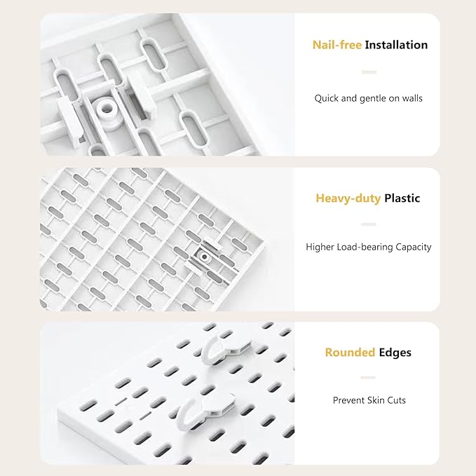 Wall Organizer Pegboard Kit, Wall Control Peg Board with 18 Pcs Accessories, 4 Pack Plastic Wall Mount Display Storage Panels