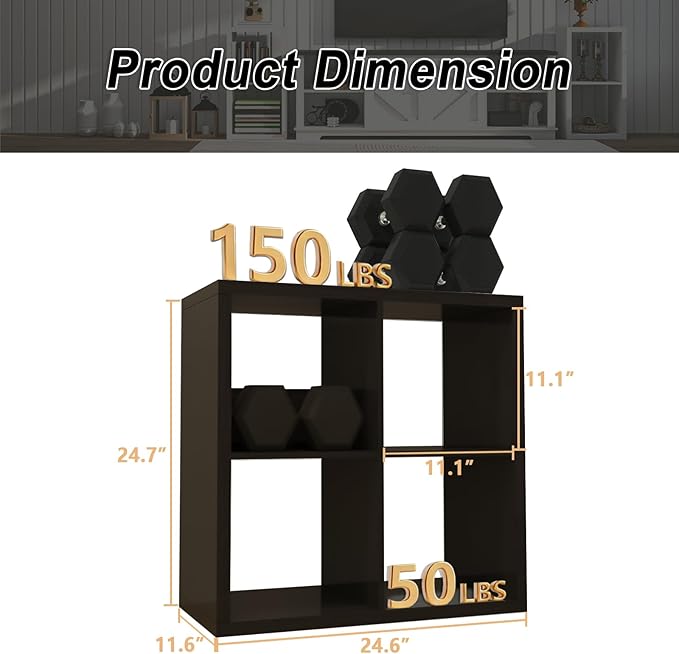 CTESNE【2026 Wooden Thick Frame 4 Cube Storage Organizer Shelf with Anti-Tipping Kits + Reversible Open Back Bookcase, Horizon