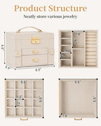 TORIBIO Jewelry Box for Women, Leather Jewelry Organizer with Mirror & Lock, 3-Tier Jewelry Storage Organizer with 2 Drawers 