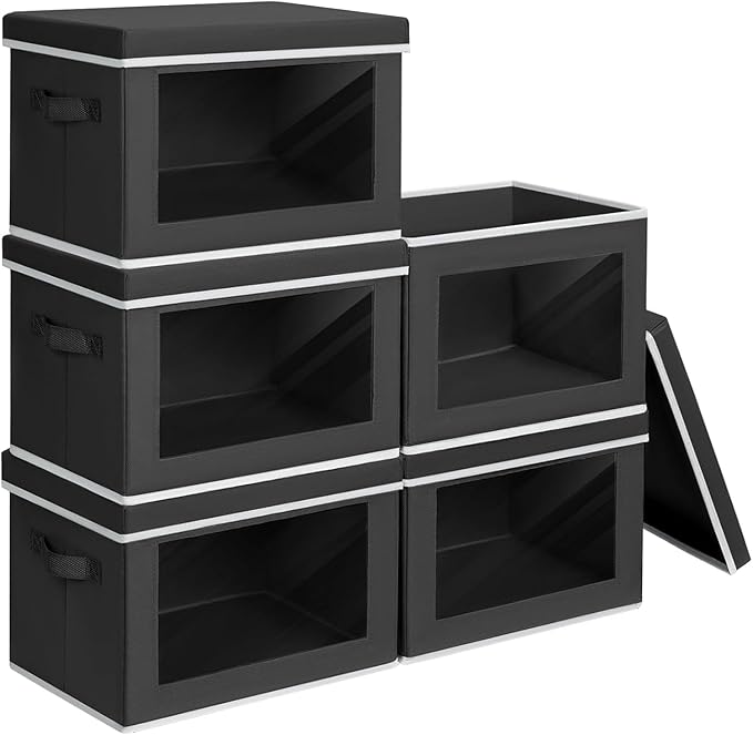 Homsorout Stackable Storage Bins with Lids - Large Decorative Basket with Lids, Fabric Foldable Closet Organizer Bins, Shelf 