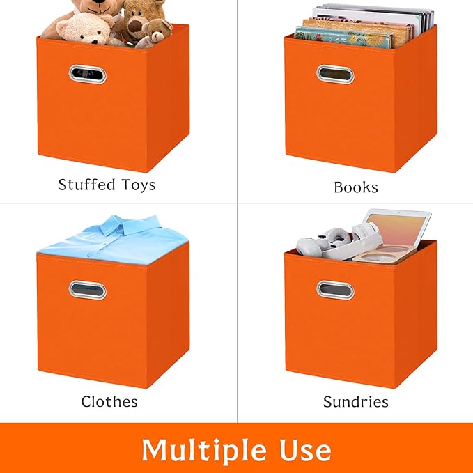 Fabric storage bins Cubes, Fabric Cube Organizer with Handle, Foldable Cube Bins for Cloth or Accessary Storage, 11x11x11, Se