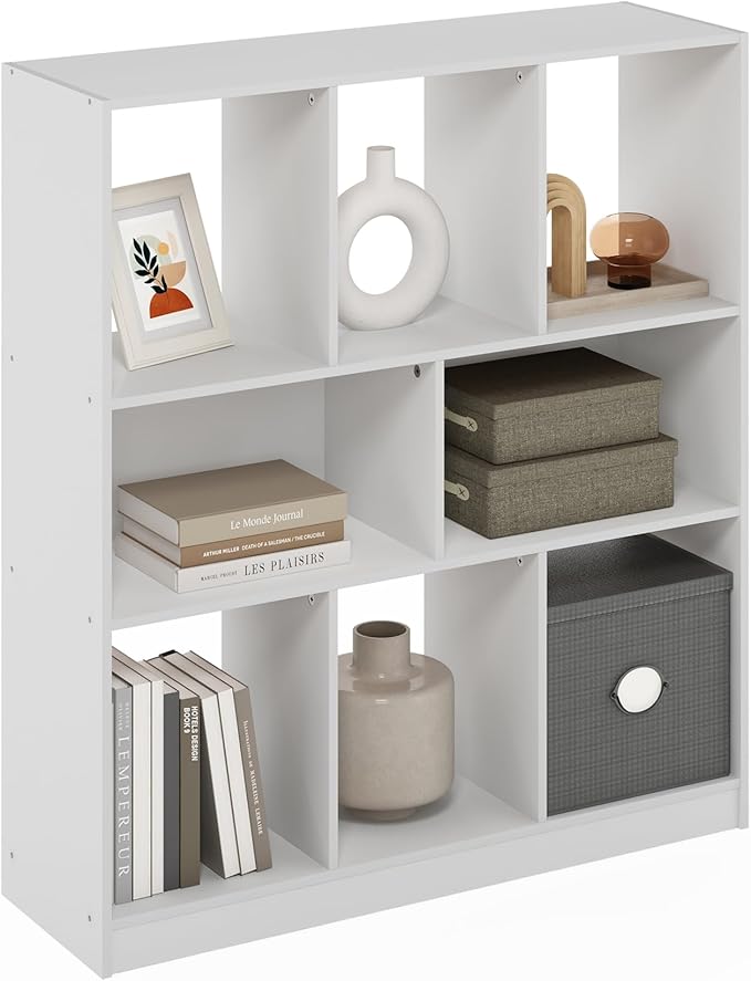 Furinno DALY Book Shelf, 8-Cube Bookshelf, Horizontal Cube Storage Organizer Bookcase, 10.9 x 35.4 x 39.4, for Living Room, B