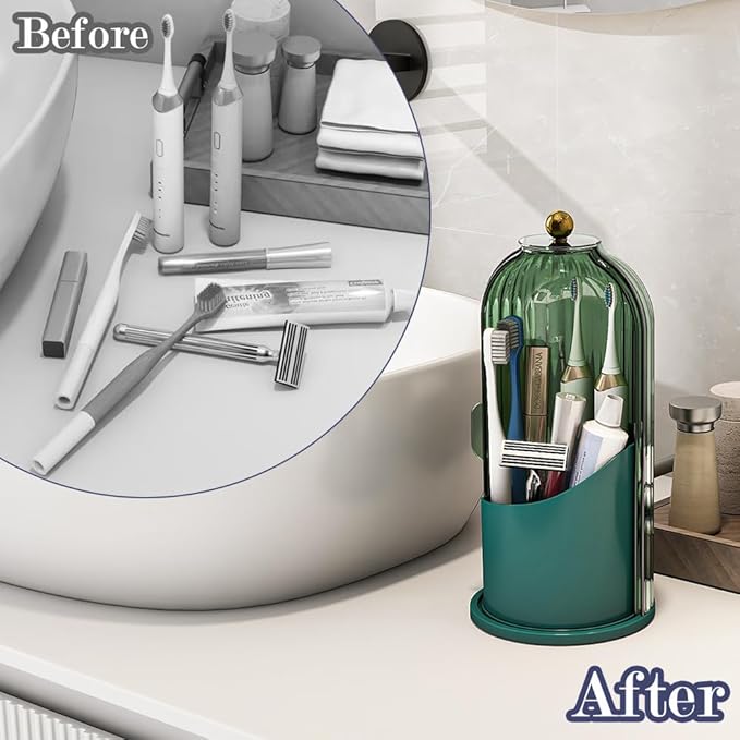 Dustproof Toothbrush Holders with Cover, Rotating Electric Toothbrush and Toothpaste Holder for Bathroom Countertop, 3 Slots 