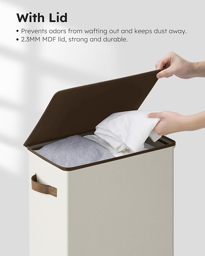 SOLEDI Slim Laundry Hamper with Lid, Narrow Laundry Basket with Removable Bags, Dirty Clothes Hamper with handle, Small Hampe