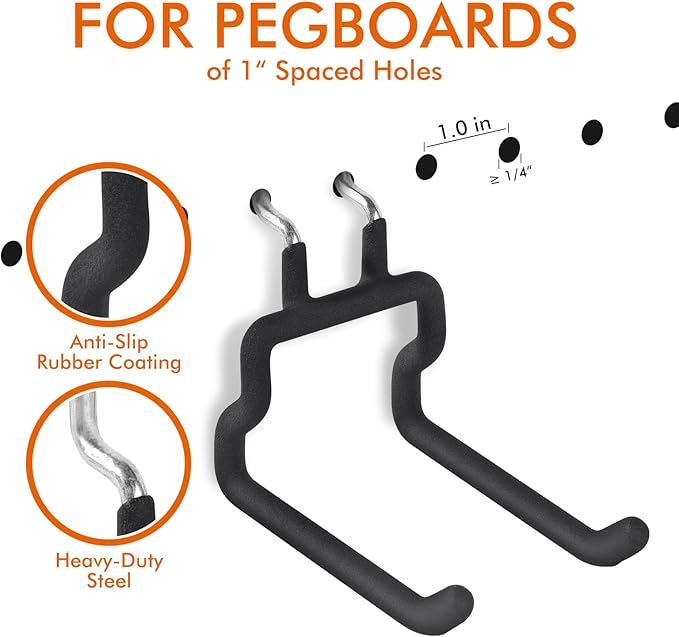 LIGHT DUST Utility Heavy Duty Pegboard Hooks - 10Pack Peg Board Accessories for Hanging Tools Fit 1/4" Peg Holes - Pegboard O
