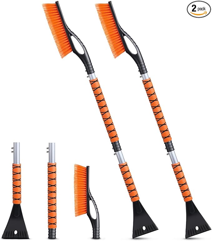 EcoNour 43" Ice Scrapers for Car Windshield Extendable | 3 Parts Detachable Telescopic Snow Brush for Car, Trucks, SUV | Long Snow Scraper with Brush | Car Winter Accessories (2 Pack)