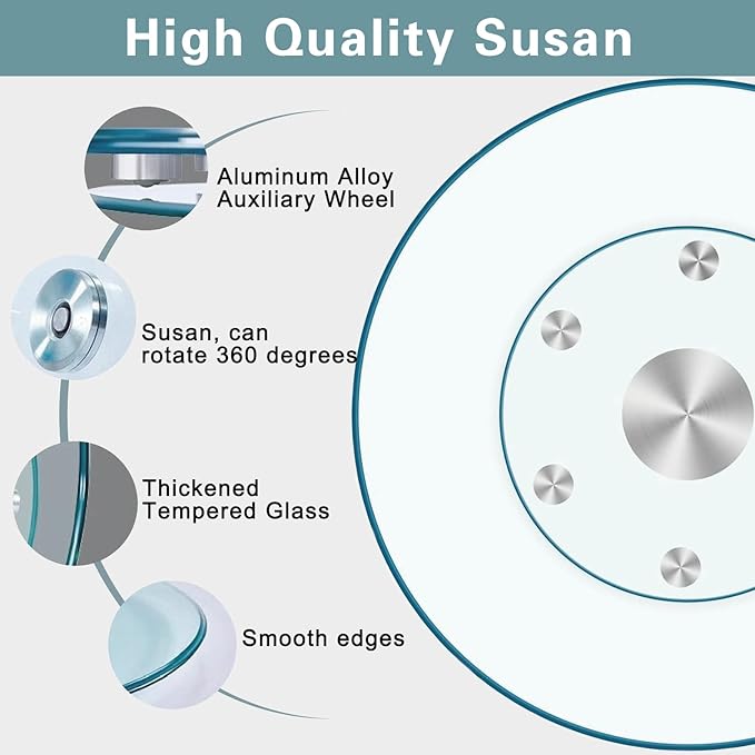 28'' Glass Lazy Susan Turntable Dining Table, 360° Large Round Serving Plate Tabletop Rotating Tray with with 6 Elegance Assi