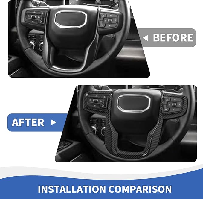 Carbon Fiber Steering Wheel Trim Cover Compatible with GMC-Sierra 1500 2019-2025 & GMC-Sierra 2500HD/3500HD 2020-2024, for GMC-Yukon 2021-2024