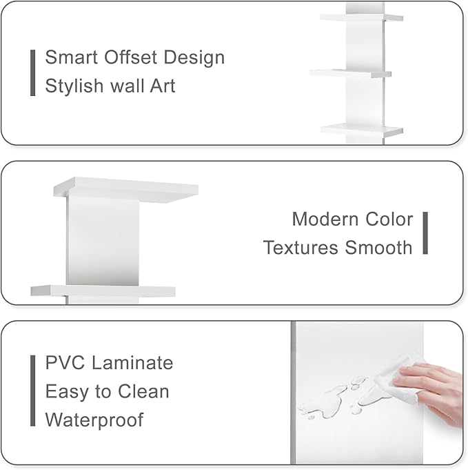 7 Tier Wall Shelf Unit-White Floating Shelves for Home Decor, Modern Unique Asymmetric Design for Bedroom & Living Room Stora