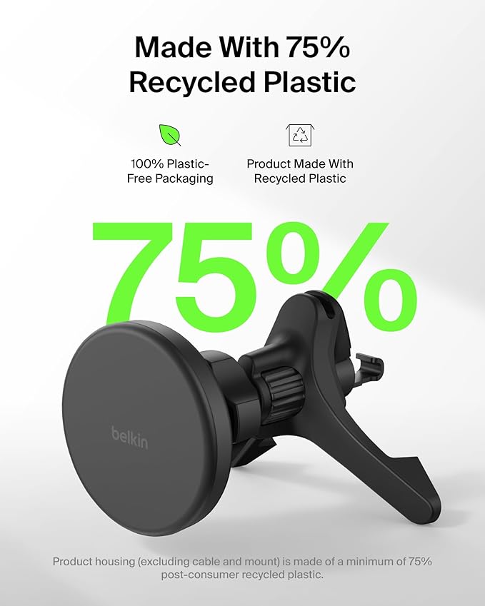 Belkin Wireless Car Charger, Magnetic Car Vent Mount w/ 3.3ft USB C Cable, Qi2 MagSafe Compatible Fast Charging iPhone Charger for iPhone 17, Galaxy S26, Pixel 10, & More - Travel Accessories - Black