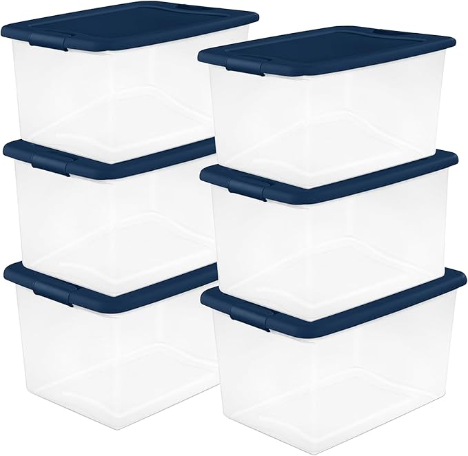 Sterilite 24-Pack Color Program, Large Clear Plastic Storage Bins with Lids, 64 Quart, Blue - Stackable Organizing Container 