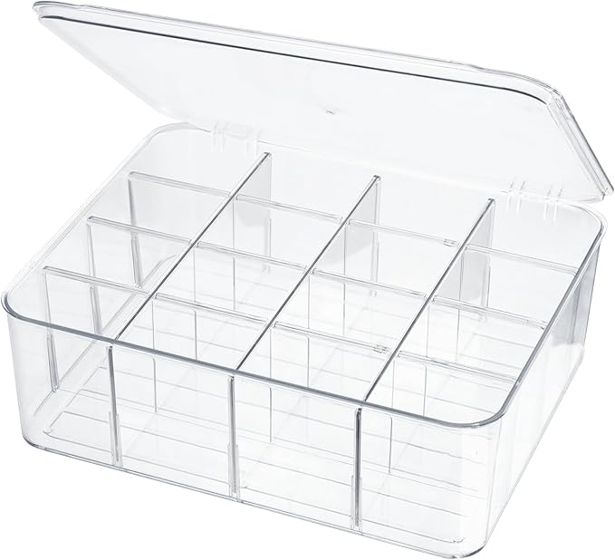 ZEXALOR Socks Underwear Drawer Organzier Dividers, 16 Compartment Removable Divided Plastic Storage Bin with Lid, Storage Org