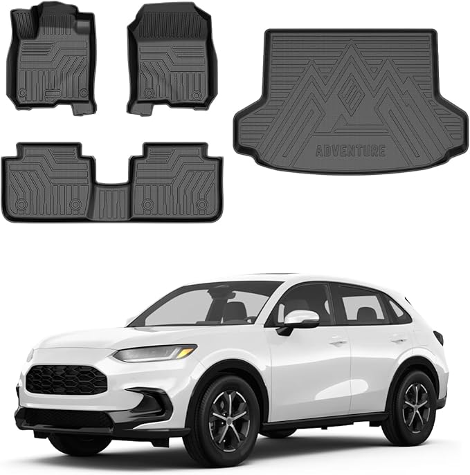 Powerty Floor Mats & Cargo Liner for 2023 2024 2025 2026 Honda HRV HR-V Accessories Floor Mats 2 Row Liner Set All Weather TPE 3D Floor Liners&Rear Cargo Mat