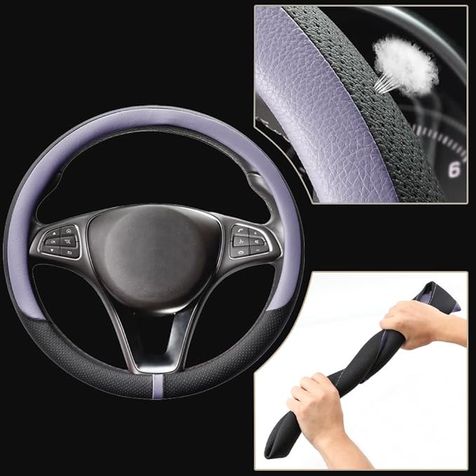 COFIT Breathable Car Steering Wheel Cover 15 inch Auto Universal Leather Wrap Non-Slip Steeringwheel Protector Automotive Int