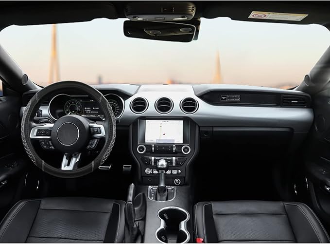 West Llama Car Steering Wheel Cover for Ford Escape,Explorer,Fusion,Focus,Bronco,Transit,Edge(Diamond Quilted - Black+Gray- S