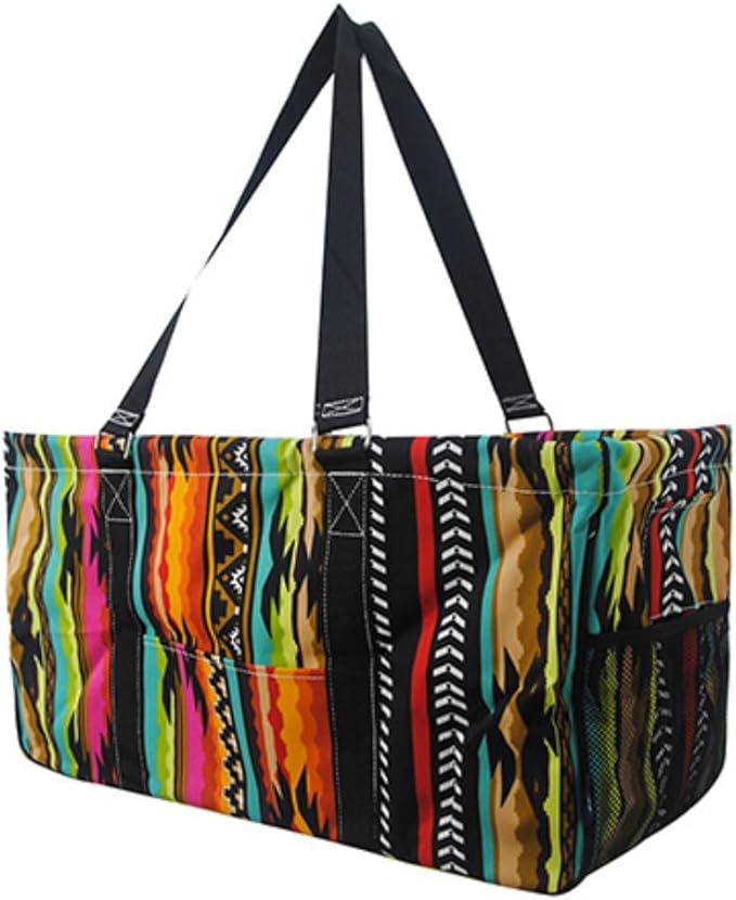 NGIL Extra Large Utility Tote Reusable Grocery Organizing Bag Oversized Collapsible for Storage, Picnic,Car, Beach (Desert Serape-black)