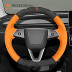 MEWANT Hand Stitched Matte Carbon Fiber&PU Leather Steering Wheel Cover Wrap for Tesla Model 3 Highland 2023 2024 2025 Steering Wheel Accessories