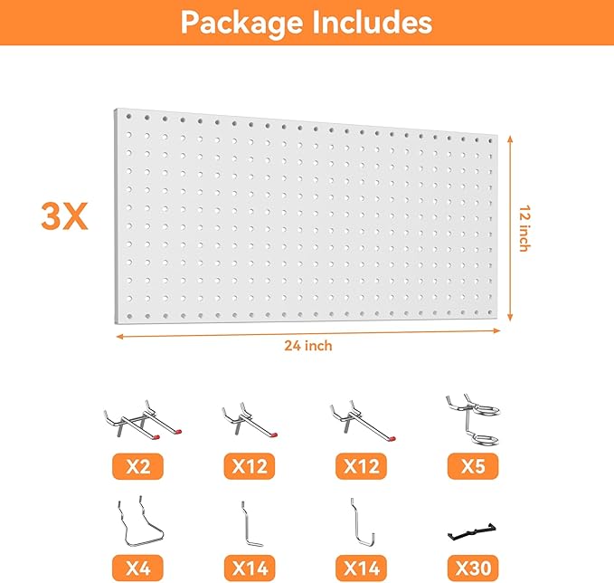 WALMANN 96 PCS Metal Pegboard with Pegboard Hooks, Garage Wall Tools Storage Pegboard for Garage, Workbench, Peg Boards, Tool